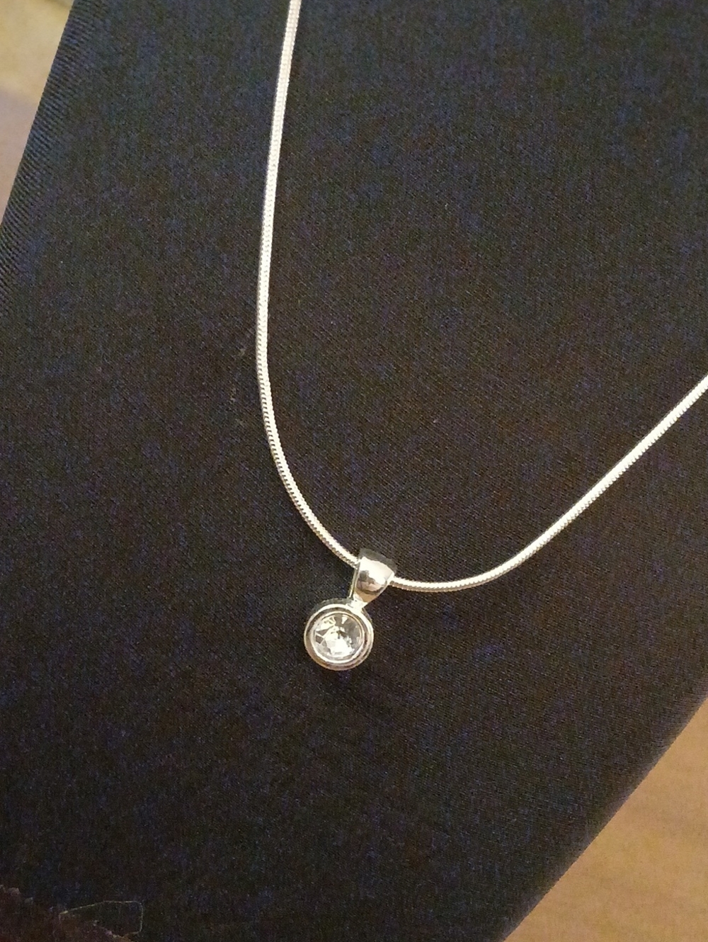 Vintage LBVYR Signed Classic Silver Tone Pendant Necklace with Clear Stone